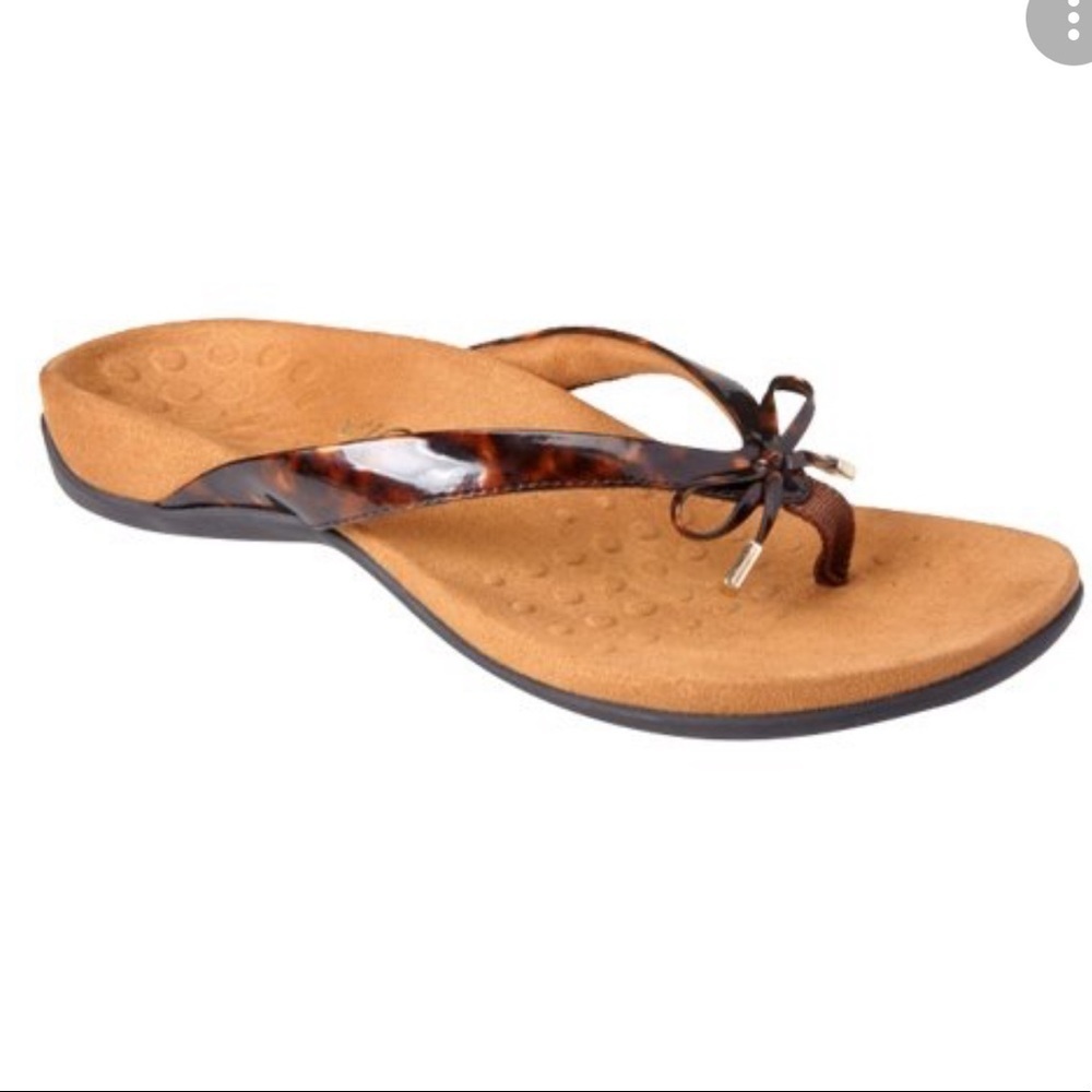 Vionic Bella II Orthopedic Comfort Bow Tie Slip On Sandals in Tortoise Size 8